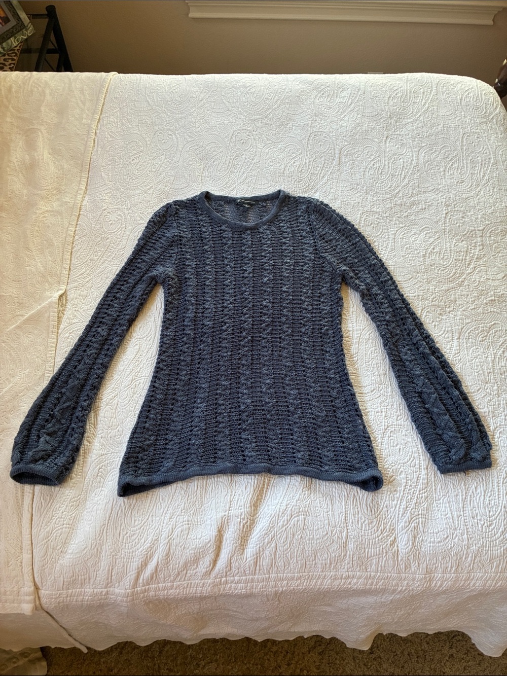 INC Navy Cable Crewneck Pullover
